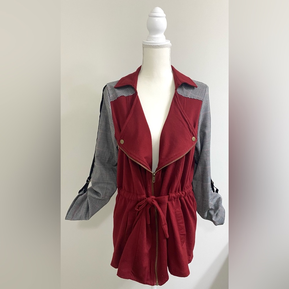 Truself Womens L Burgundy Herringbone Jacket Boho Fall Whimsigoth Streetwear
